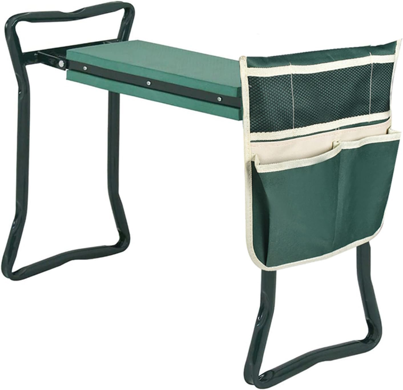 WFLNHB Garden Kneeler and Seat Stool Bench Foldable Kneeler Portable Garden Folding Stool with Tool Pouch and Soft Kneeling Pad