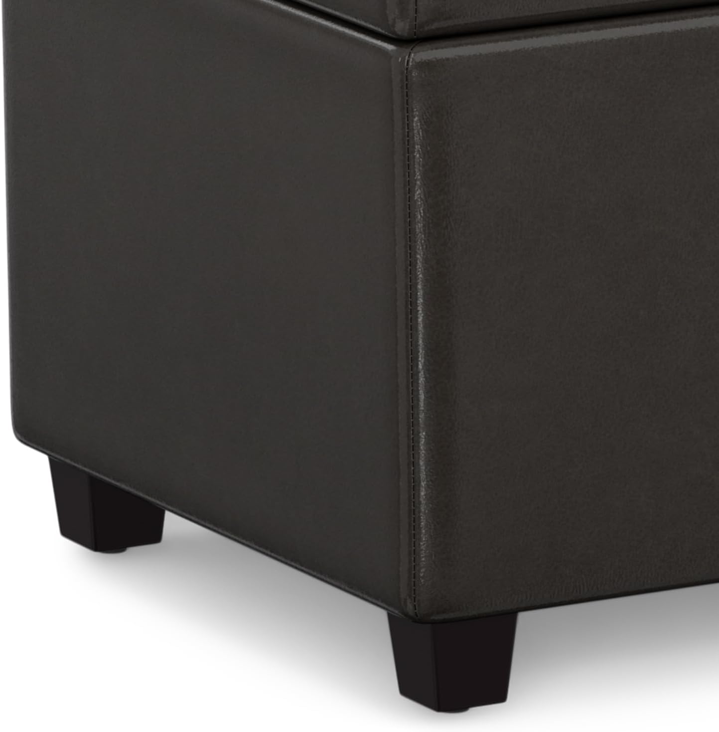 SIMPLIHOME Avalon 54" Wide Vegan Leather Storage Ottoman in Tanners Brown
