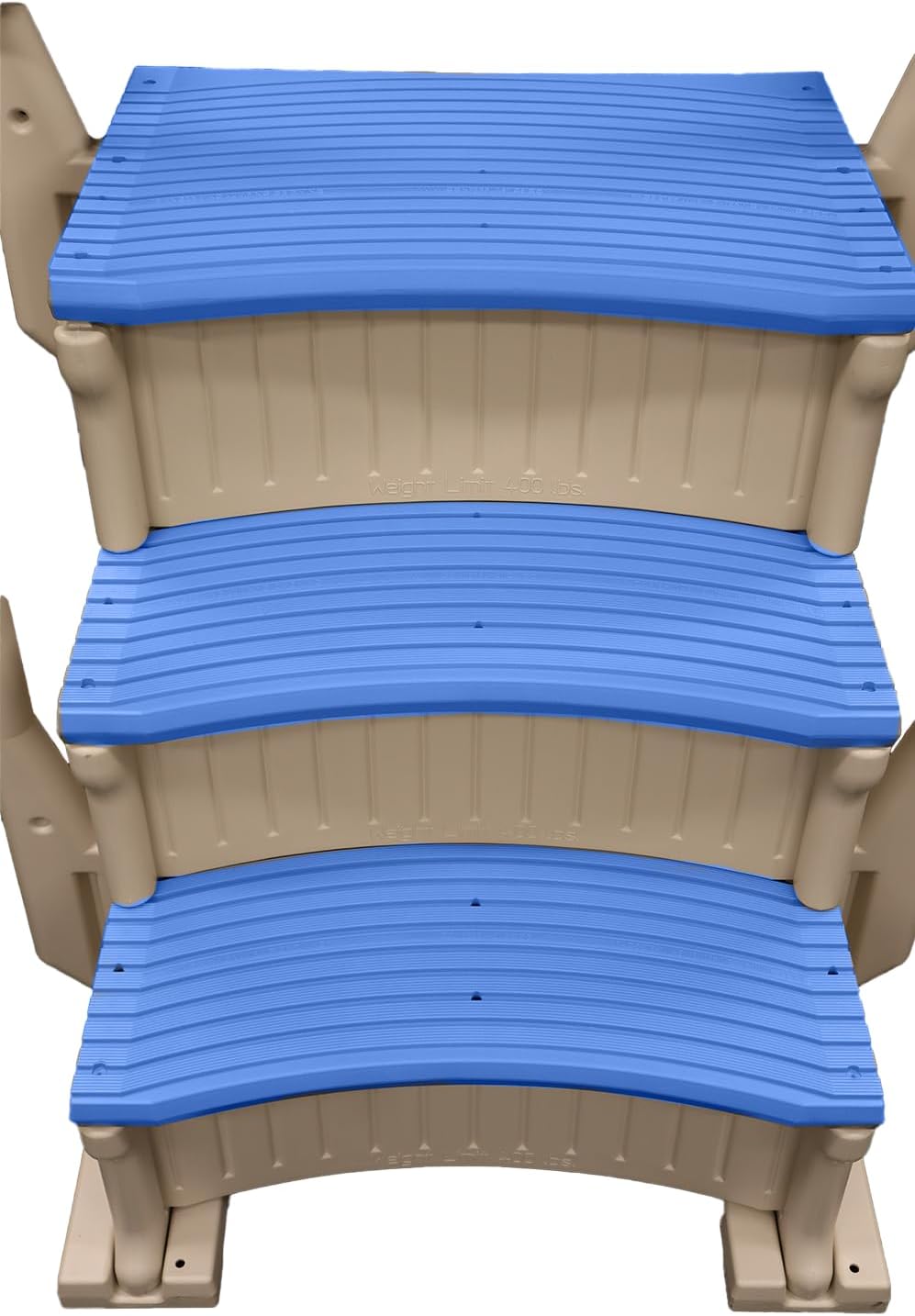 Confer Plastics Curved Drop-in Inground Pool Step 3 Tread Stair Entry System w/ 2 Handrails & Adjustable Mounting Brackets - Base Step, Grey Treads