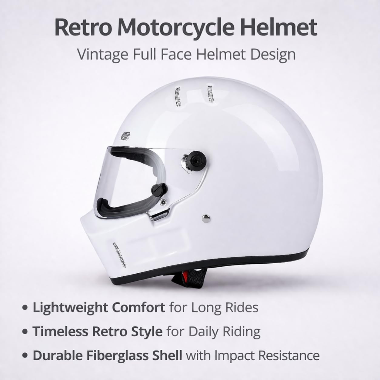 CRG Sports Retro Full Face Motorcycle Helmet, DOT Approved Fiberglass Street Bike Helmet with Clear Visor, Lightweight Cafe Racer Cruiser Motorcycle Helmet
