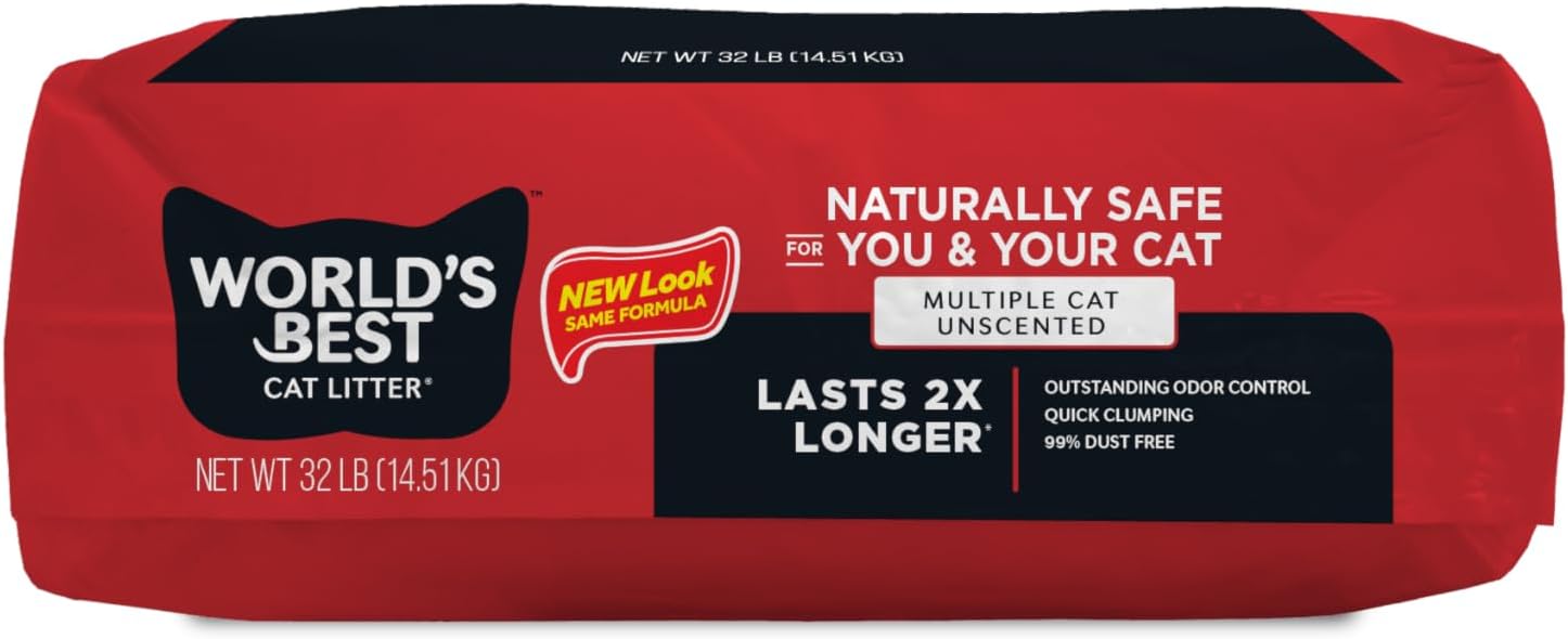 World's Best Cat Litter, Multiple Cat, Unscented, Lasts 2X Longer, 8 lb Bag | Controls tough multi-cat odors and lasts 2x longer; natural corn litter, quick clumping, flushable, 99% dust free