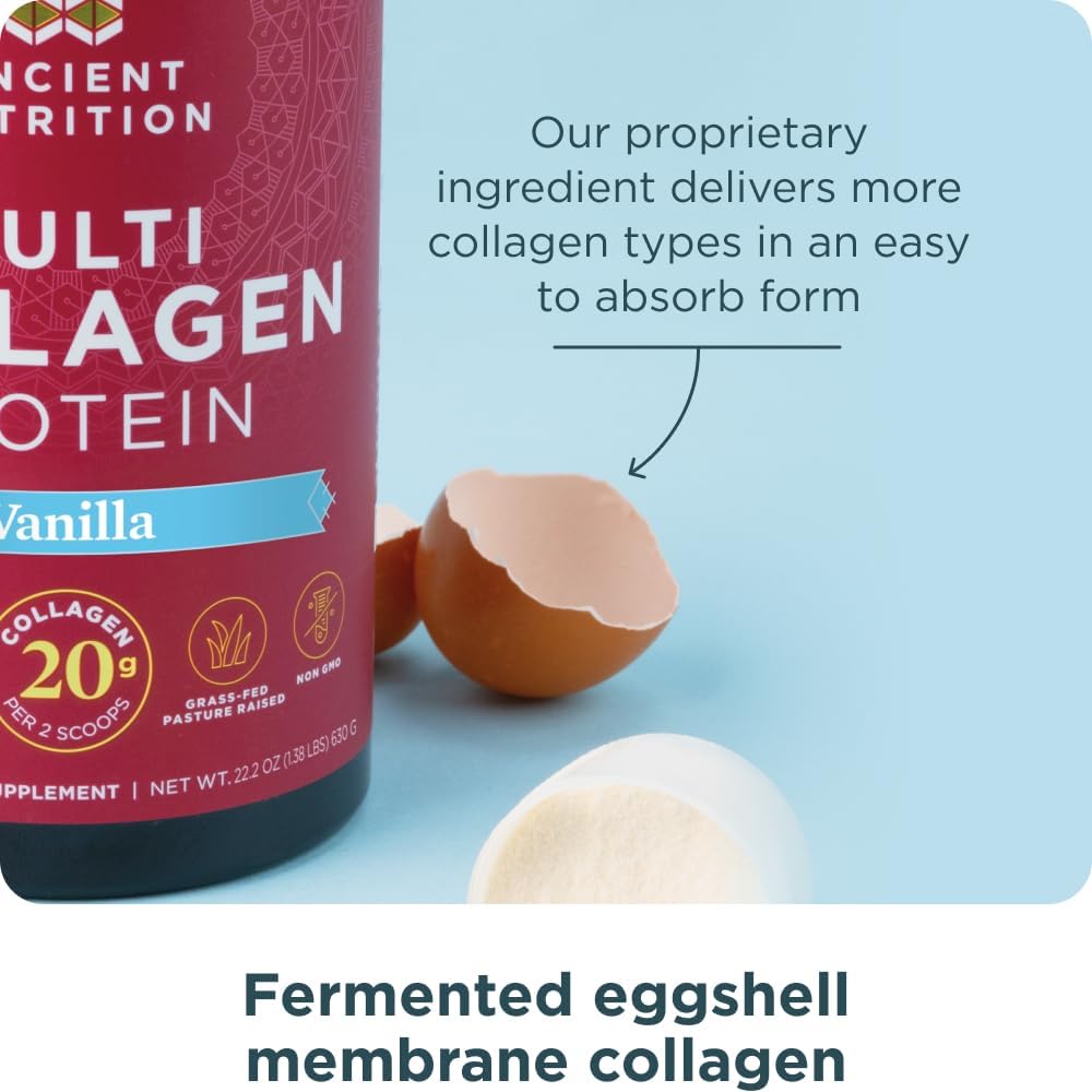 Ancient Nutrition Multi Collagen Protein Powder, 5 Types of Food Sourced Collagen, Providing Types I, II, III, V, and X, 16.2 Ounce