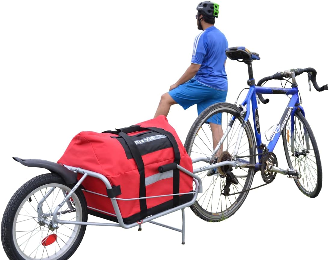 One-Wheel Bicycle Cargo Trailer with Kickstand – Converts to Wheelbarrow, Includes Bag, Fits 18" to 700c Bikes