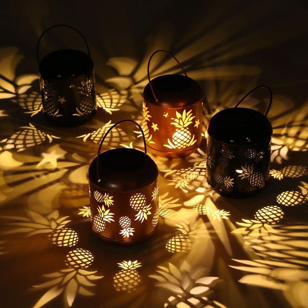 Lixada Outdoor Lighting Solar Powered LEDs Lawn Light Hollowed-Out Pineapple Design Hanging Landscape Decoration Lamp for Patio Garden Courtyard