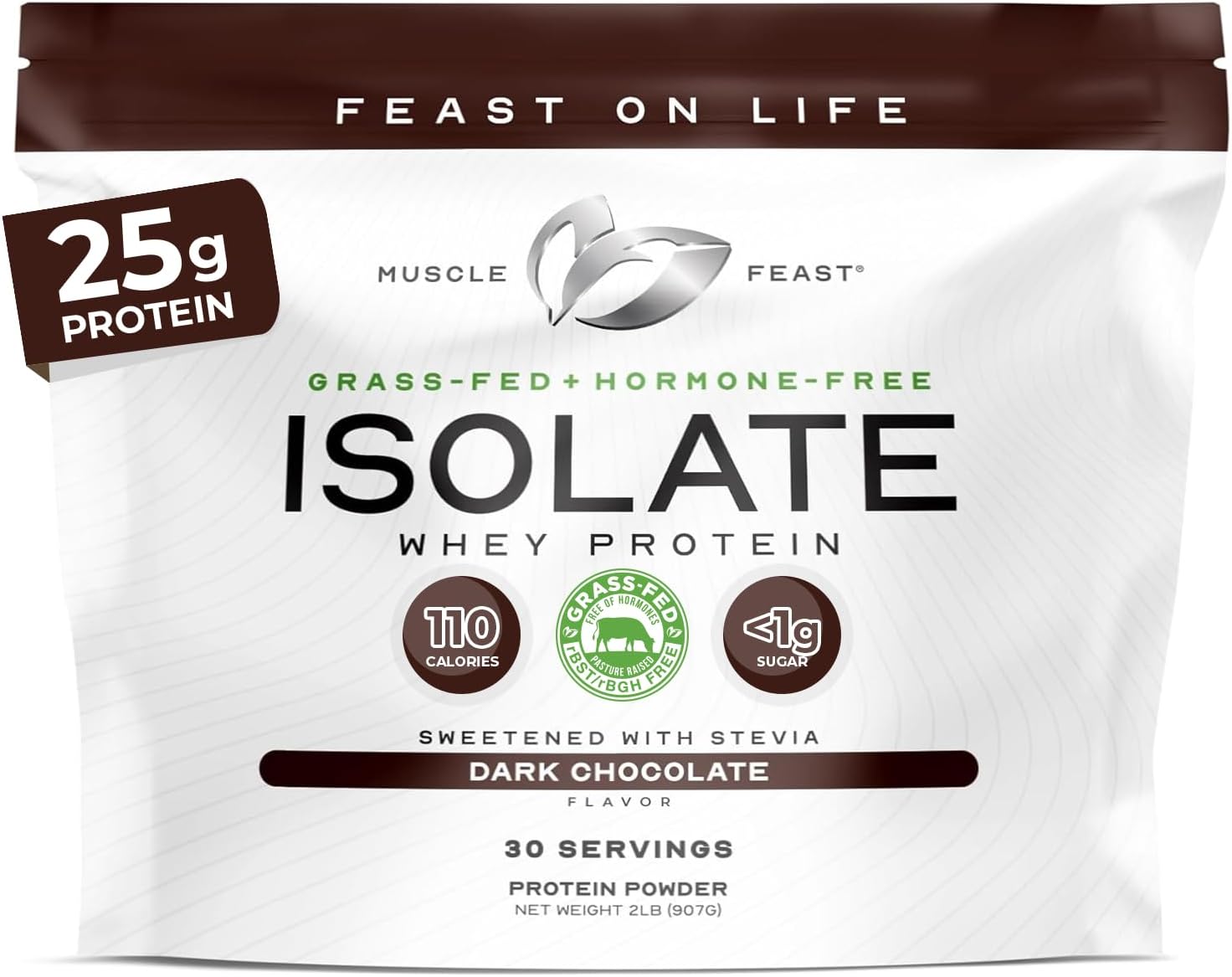 Muscle Feast Grass-Fed Whey Protein Isolate Powder, Chocolate (2lb) | All Natural Hormone Free Pasture Raised, Whey Isolate Protein for Men & Women, Clean, Non-GMO, Delicious Isolate Protein