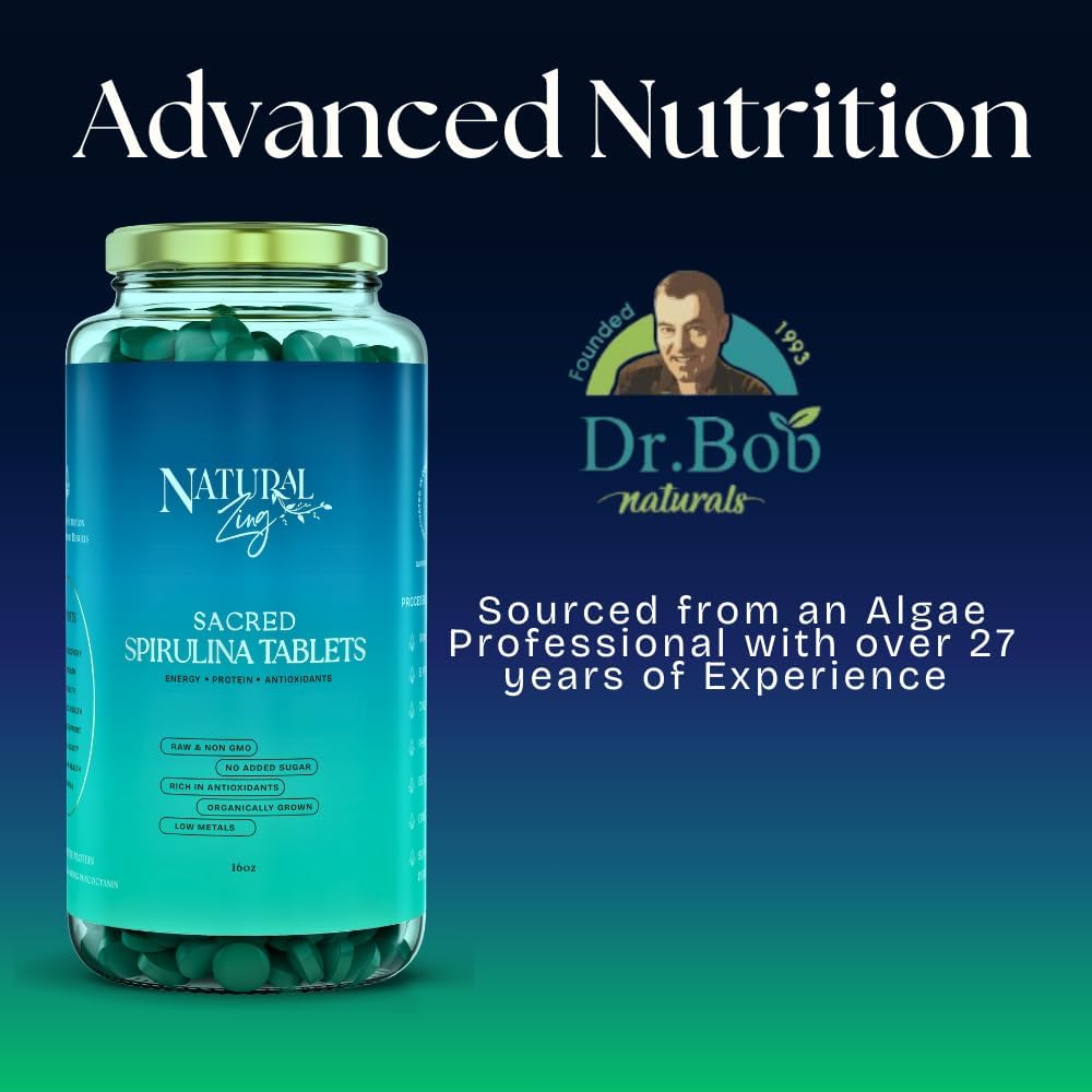NaturalZing - 100% Pure Organic Spirulina Tablets | Non-GMO | Daily Greens | Vegan Superfood Protein & Antioxidant Support – Rich in Phycocyanin, Beta Carotene & Iron - 2000 Tablets (16 oz Bulk Pack)