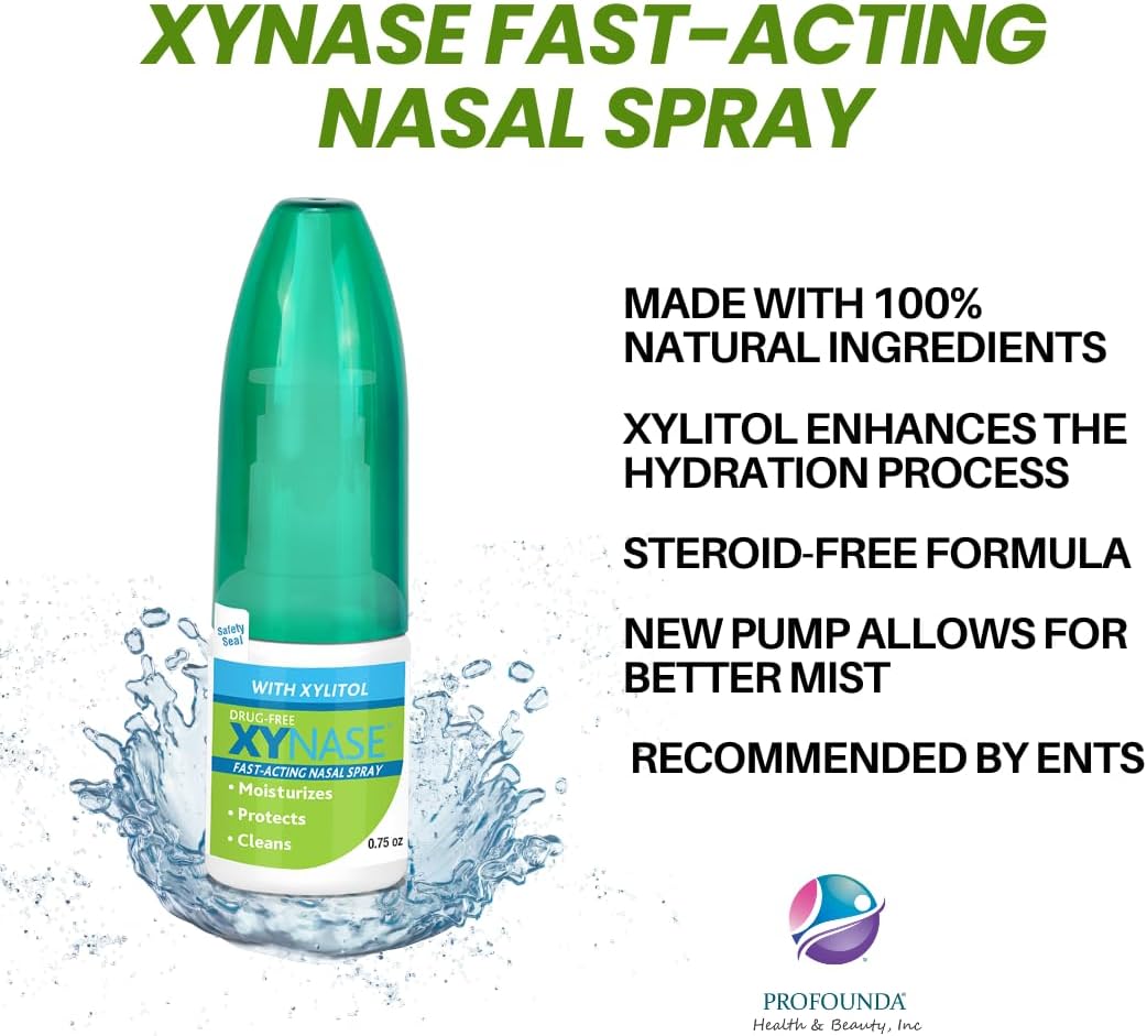 3 Pack Xynase Natural Saline Nasal Spray with Xylitol - Relieves Nasal Congestion, Dry Nose, Allergy Symptoms, Sinus Pressure (0.75 fl oz Each)
