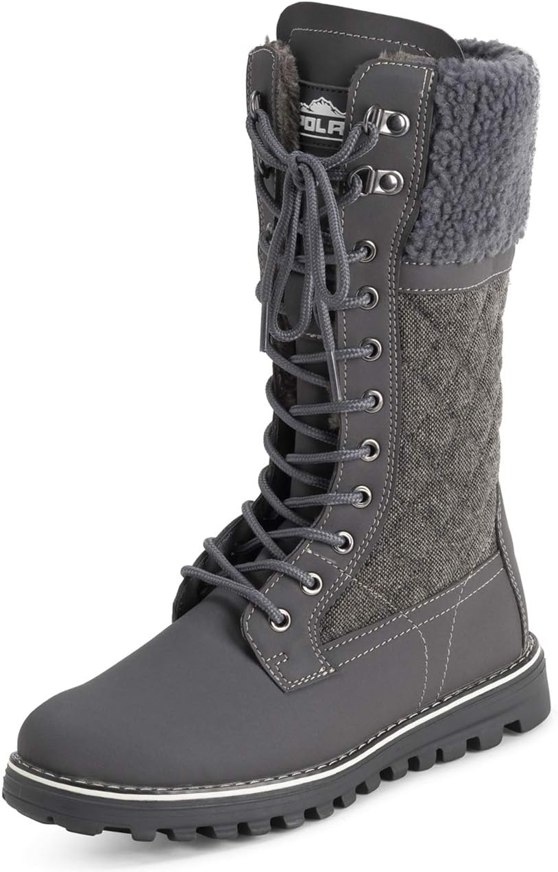 POLAR Womens Faux Fur Warm Thermal Waterproof Outdoor Walking Snow Winter Rubber Sole Calf Boots