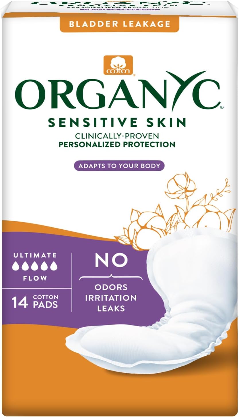 Organyc – 100% Organic Cotton Light Incontinence Pads for Bladder Leaks (Maximum, 16 Count(1 Pack))