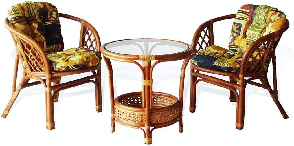 Lounge Bahama Natural Rattan Armchair with Cushion Handmade Design Tropical Style, Colonial