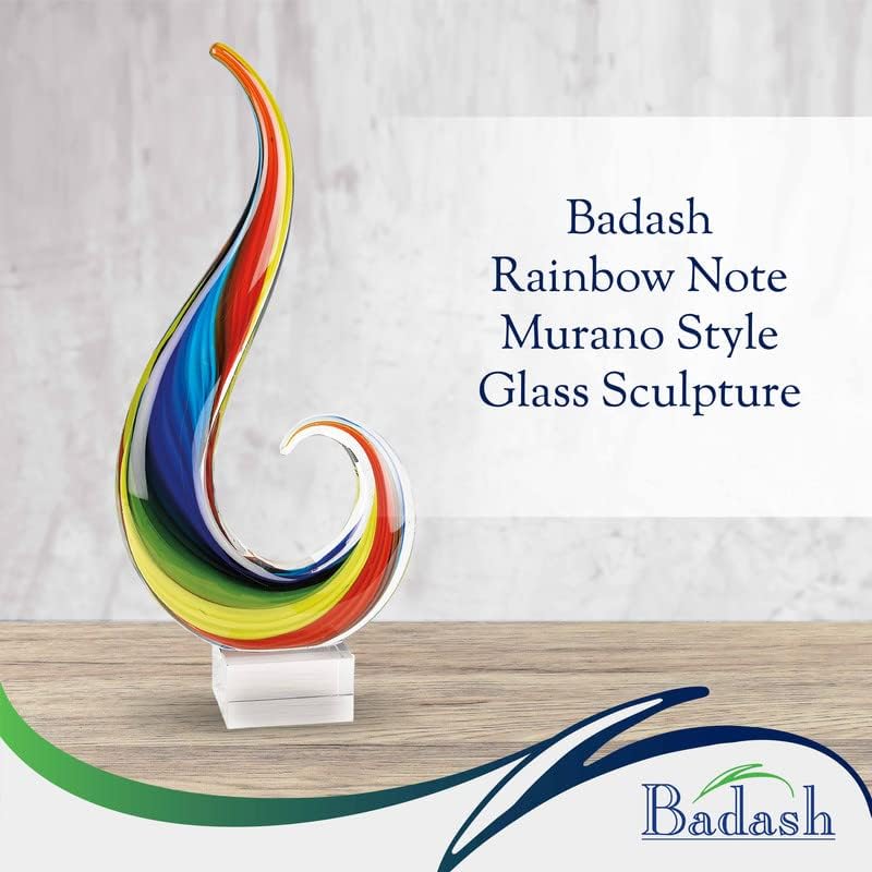 Badash Rainbow Murano-Style Art Glass Sculpture Centerpiece, 18 Inch | Murano-style art glass sculpture for tabletop decor, living rooms, offices, shelves, console tables and gifts
