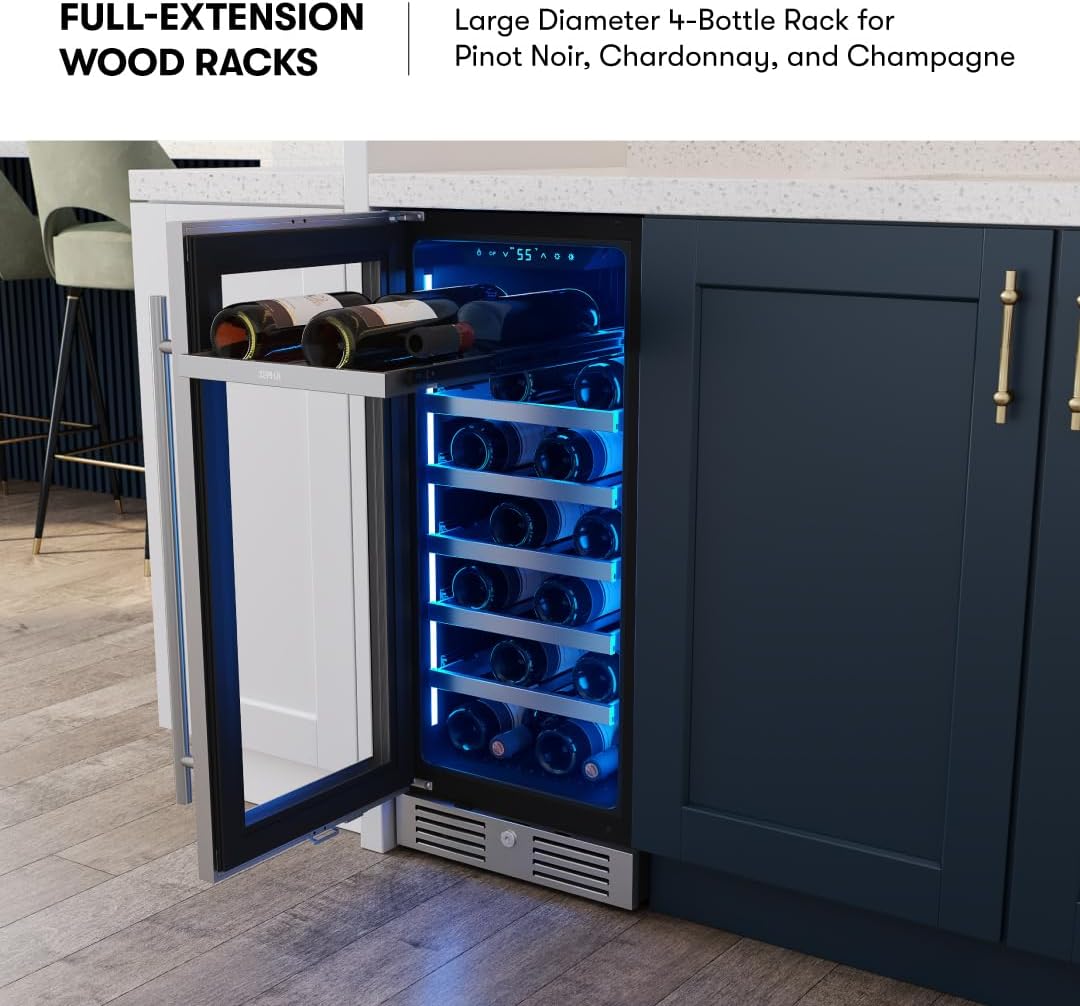 Zephyr Presrv 15 Inch Slim Wine Fridge Beverage Refrigerator Under Counter