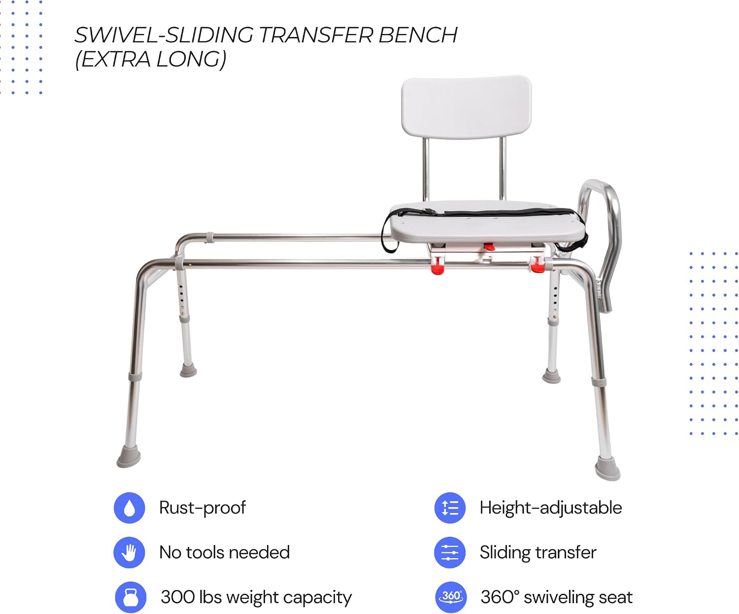Tub Transfer Bench with Swivel Seat, for Elderly & Disabled, Standard | Eagle Health Supplies Sliding Shower Chair for Inside Shower, FSA/HSA eligible, Height Adjustable, 77662