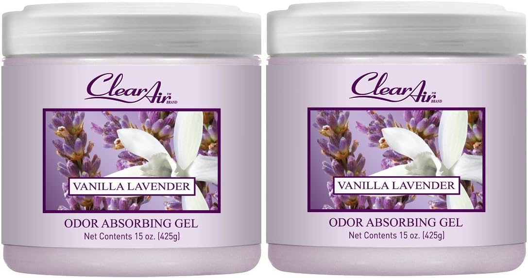 Clear Air 15oz Gel Odor Eliminator - Absorb & Remove Strong Odors from Pets, in Bathrooms, Basements, Garage, Cars, RVs & Boats - Eliminate Tough Odors with Essential Oils (Spring Rain, 2-Pack)