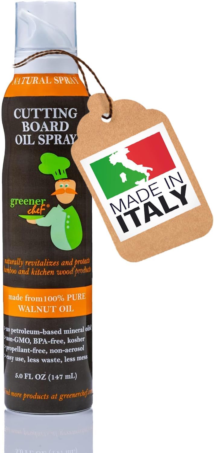 Greener Chef Non Toxic Cutting Board Oil - Innovative Spray for No Mess and Less Waste - Pure Italian Walnut Oil Conditioner for Wood Butcher Blocks