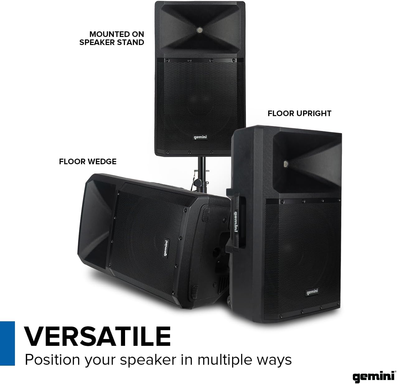 Gemini 15" Bluetooth PA Speaker, 1800 Watts, 3-Ch Mixer (GSP-2200)