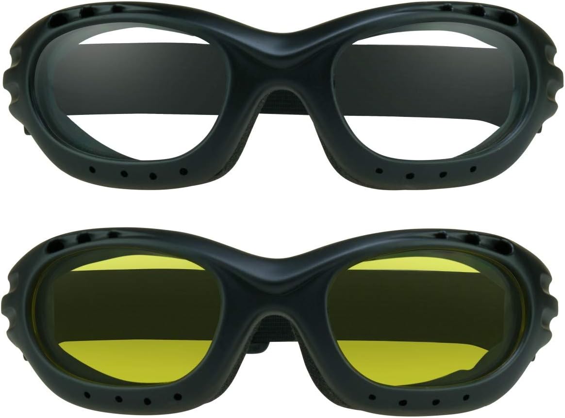Bikershades Motorcycle Safety Riding Goggles Men Women. Polarized Lens, Smoke, Mirrored Blue or Orange, Clear Yellow Lenses