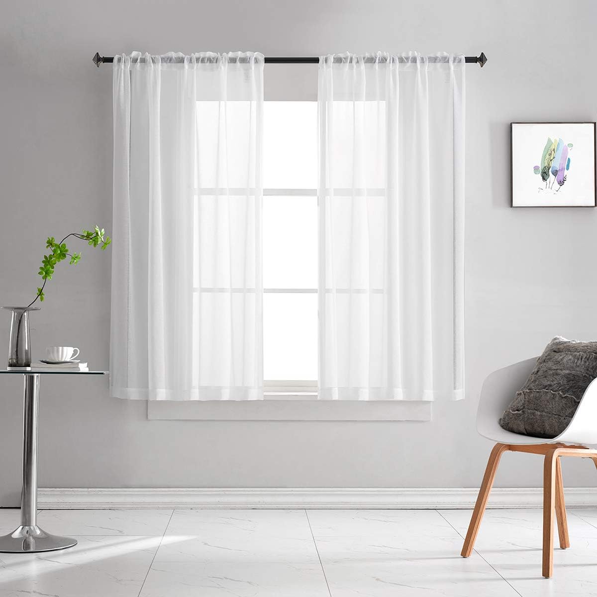 Off White Semi Sheer Curtains 72 Inches Long Faux Linen Off White Sheers Curtain for Bedroom Living Room Girls Kids Room 2 Panels 52x72 Inch Length