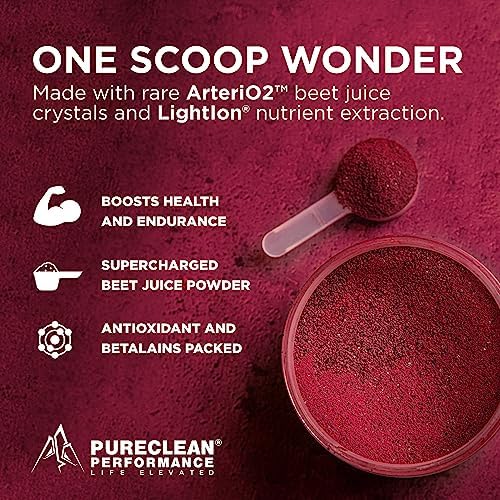 PureClean Beet Premium Beet Juice Powder - 100% Organic Nitric Oxide Support for Clinically-Proven 3X Greater Circulation, Endurance & Energy - Proudly Cold-Pressed, Eco Friendly, USA - 30 Servings