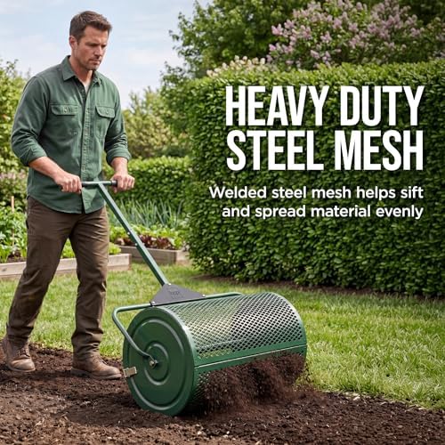 Best Choice Products Compost Spreader, 24-Inch Peat Moss Spreader, Heavy-Duty Steel Lawn & Soil Spreader for Topdressing, Sand, Manure & Mulch