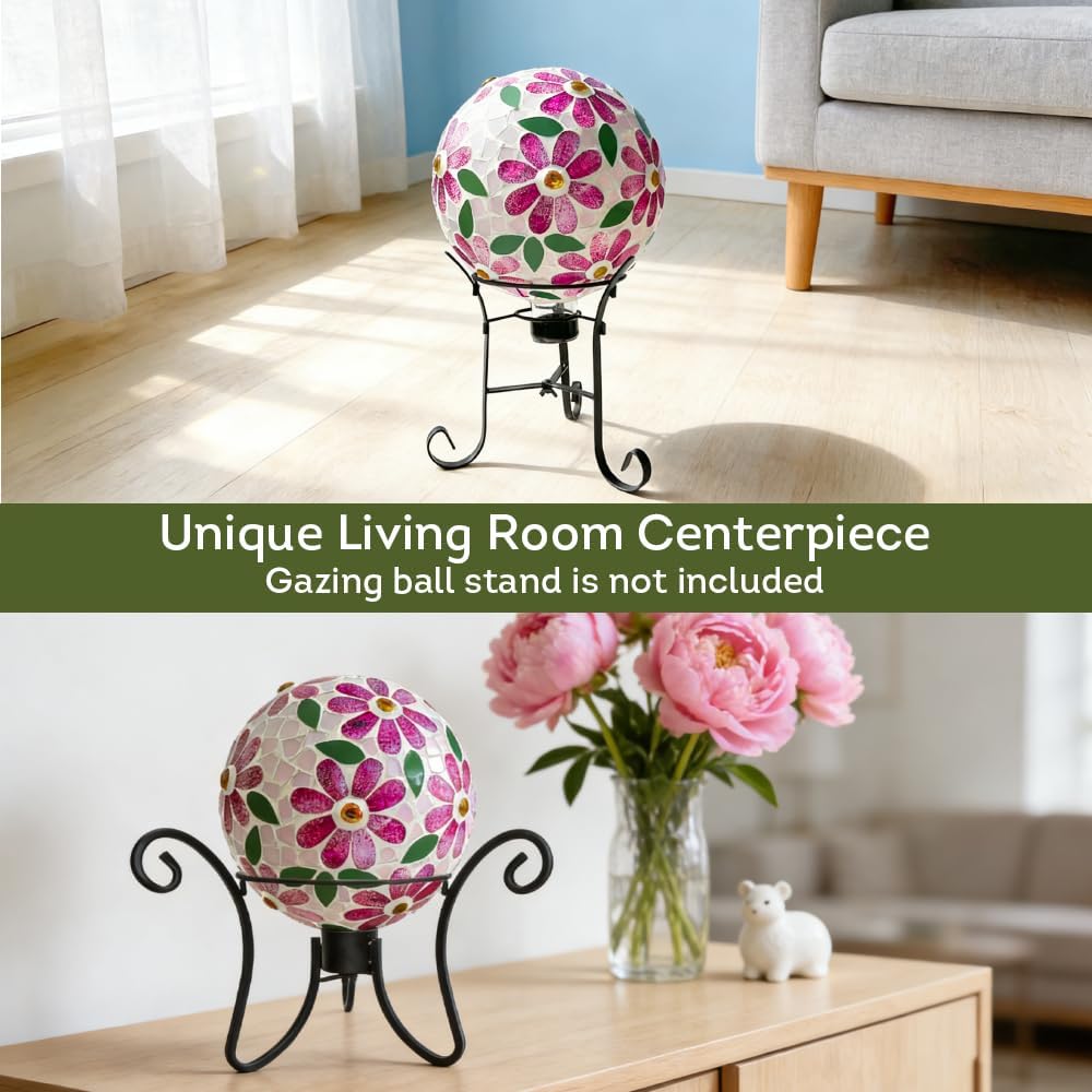 Lily's Home Colorful Mosaic Glass Gazing Ball, Designed with a Stunning Holographic Petal Mosaic Pattern to Bring Color and Reflection to Any Home and Garden, Red and Gold (10" Diameter)