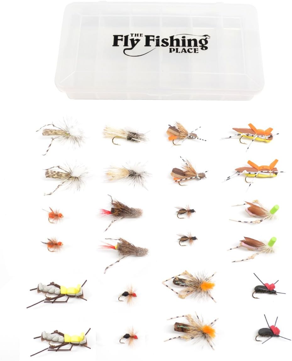 The Fly Fishing Place Trout Fly Assortment - Essential Terrestrials Fly Fishing Flies Collection - Includes Foam Hoppers, Ants, Beetles