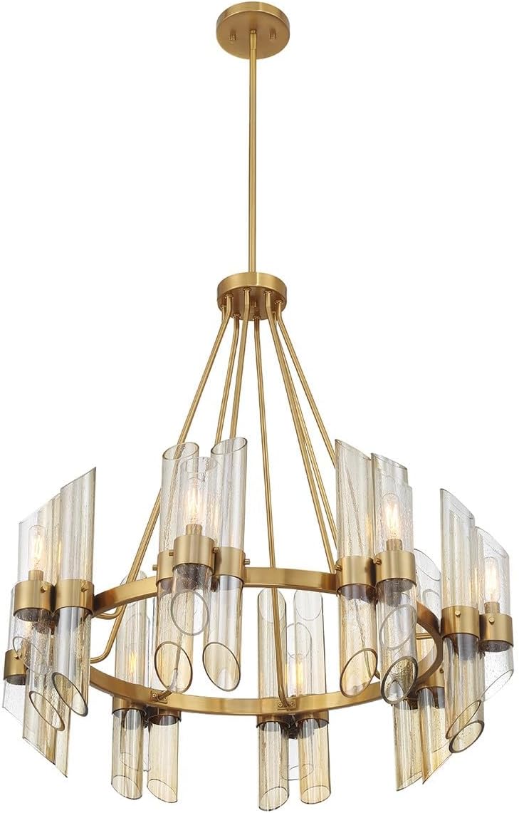 Savoy House 1-9105-8-322 Biltmore Art Deco Style Clear/Smoked/Champagne Glass Round Chandelier, 8-Light 480 Total Watts, 31" H x 30" W, Warm Brass
