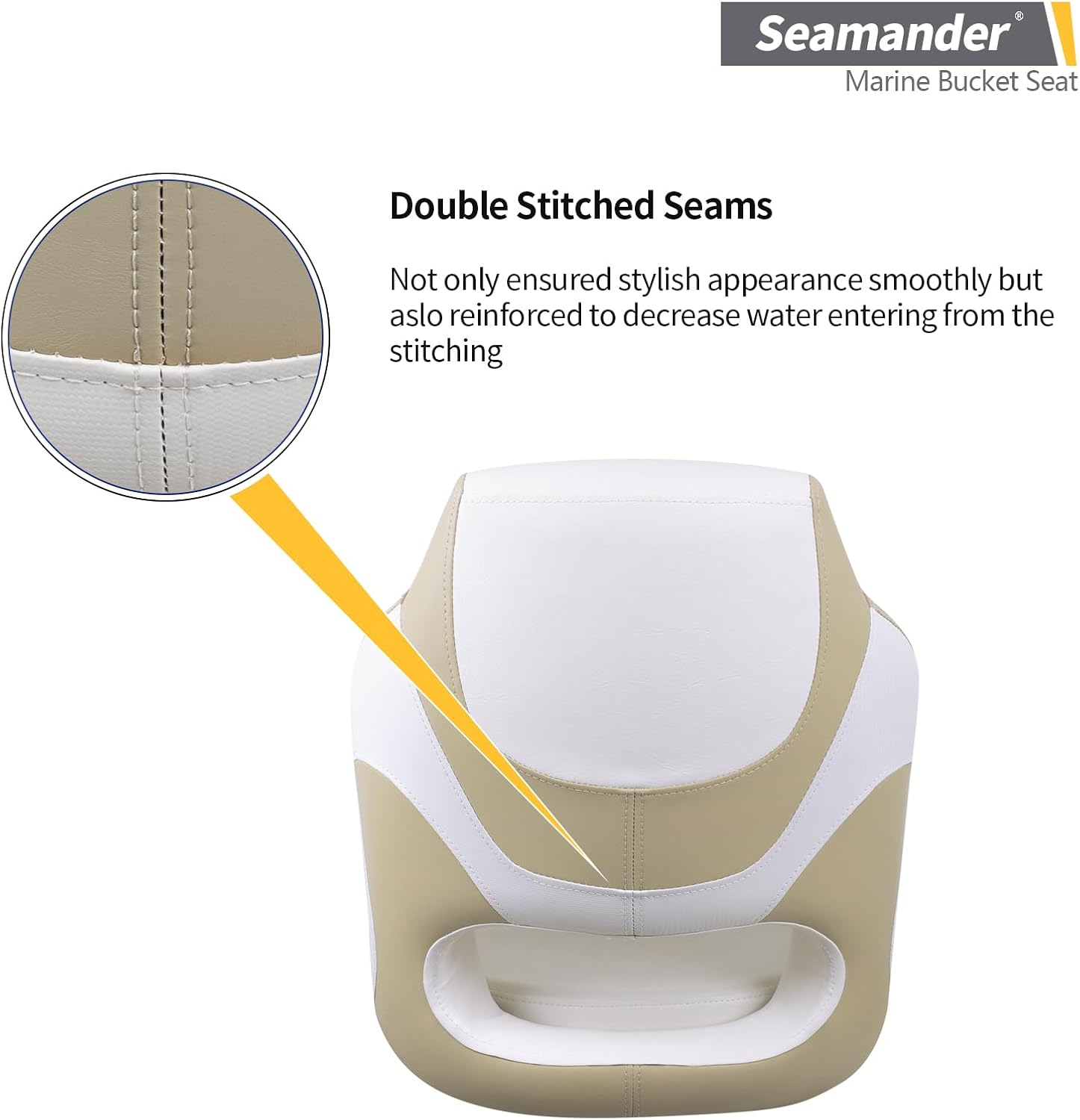 Seamander Boat Captains Chair,Captain Bucket Seat with Flip Up Bolster,Integral Rotomolded Frame, Premium EPDM Foam Material, Marine Grade Vinyl (A-White/Charcoal)