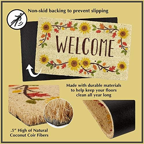 DII Floral Design Collection Natural Coir Doormat, 17x29, Palm Beach