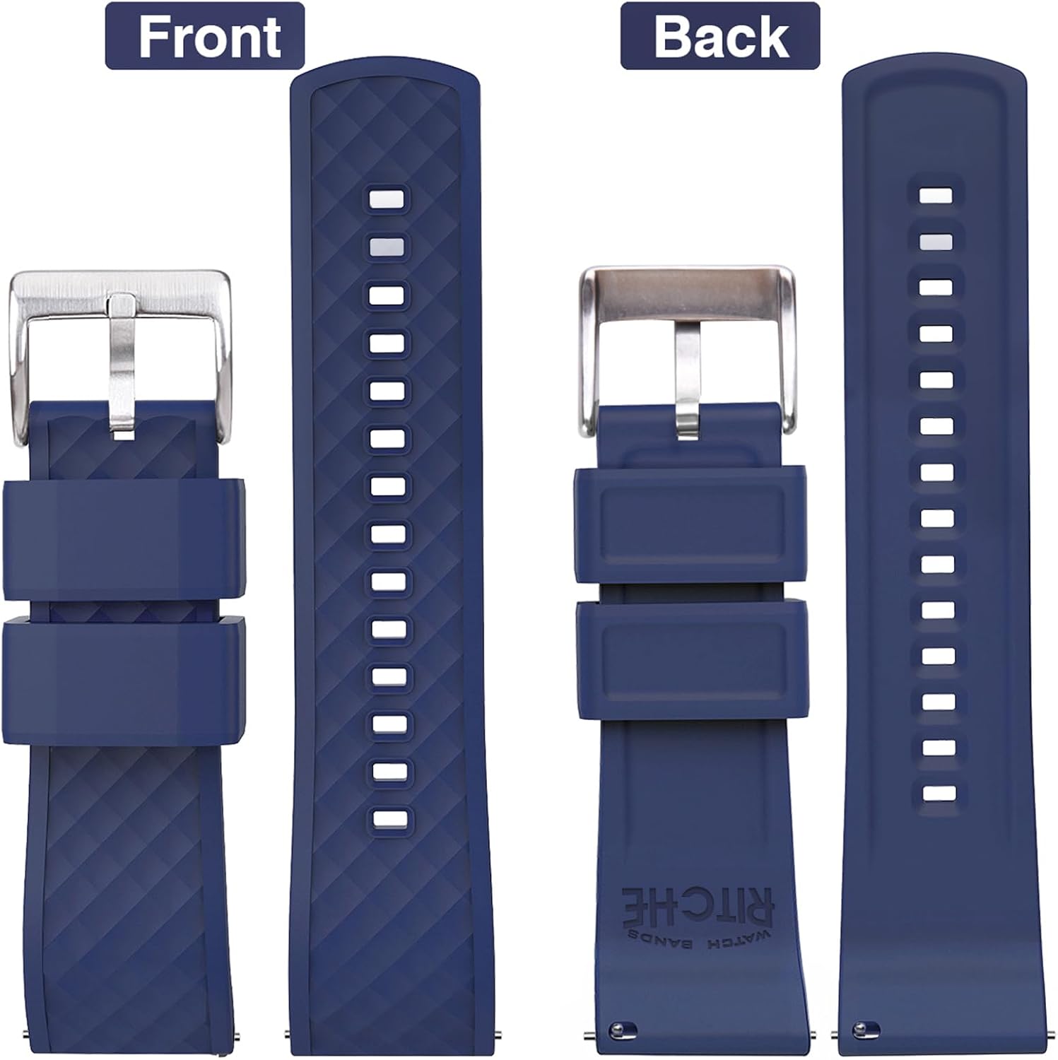Ritche Christmas Gift Silicone Watch Bands 18mm 20mm 22mm 24mm Quick Release Rubber Watch Bands for Men, White Elephant Gifts