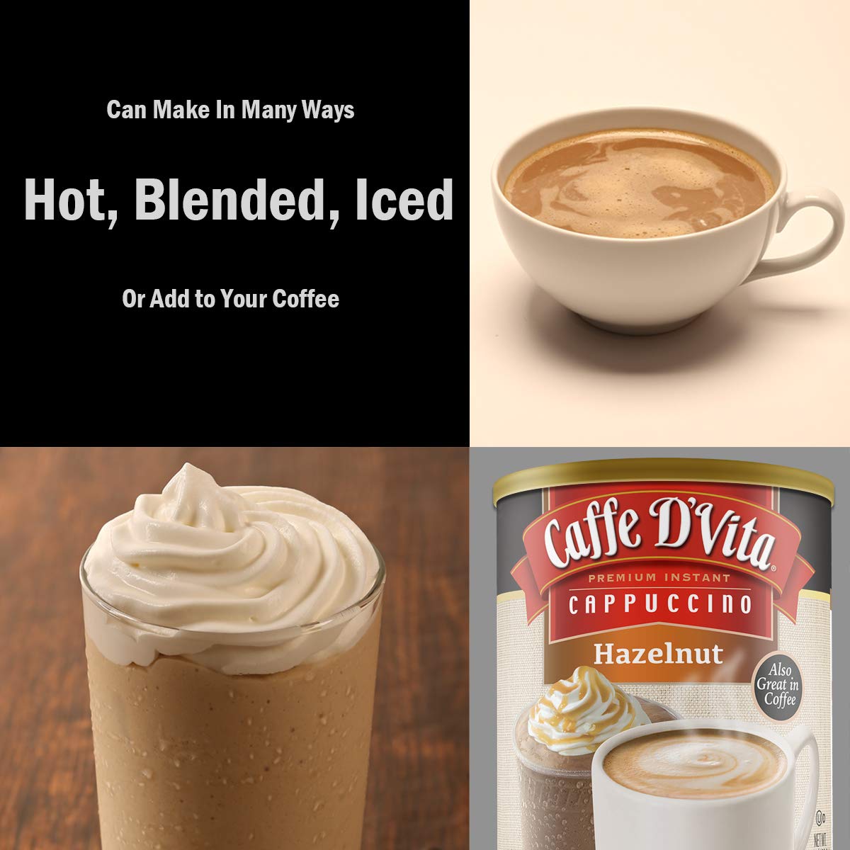 Caffe D'Vita Mocha Cappuccino Mix - 4 lb can (64 oz.) | Instant Cappuccino Mix, Gluten Free, No Cholesterol or Trans Fat, 99% Caffeine Free, Mocha