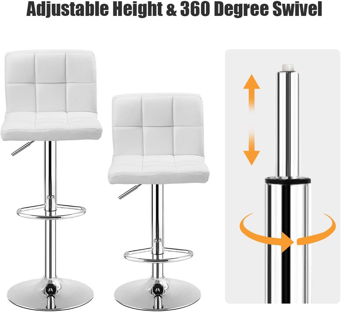 COSTWAY Bar Stool, Modern Swivel Adjustable Height PU Leather Barstools with Back, Square Armless Counter Height Bar Chair for Kitchen Island Dining Living Bistro Pub Counter, Black
