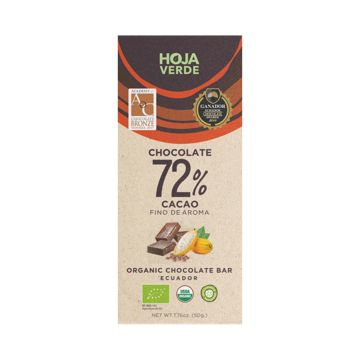 Hoja Verde Dark Chocolate Sugar, Dairy Free Bars, Keto Friendly, Certified Organic | Vegan, Natural, Non-GMO and Gluten Free (100% Pure)