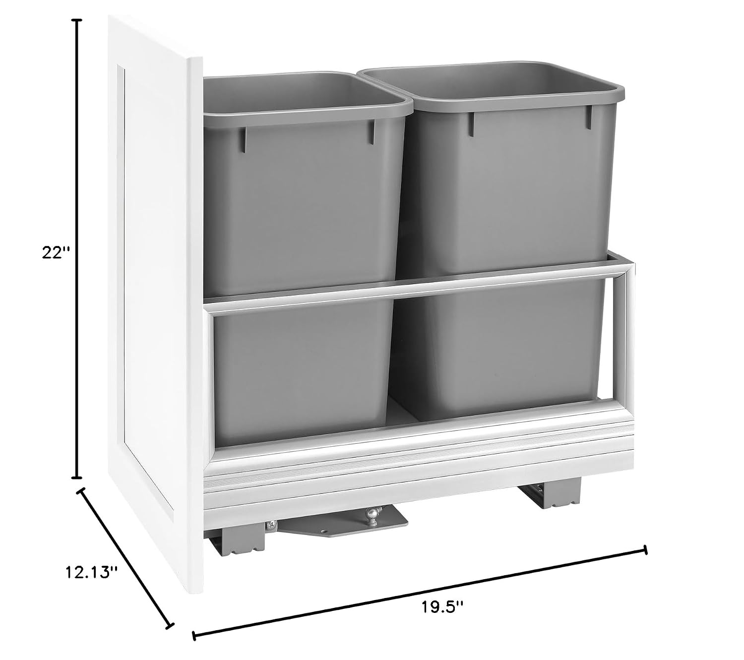 Rev-A-Shelf Double 50 Qt Pull Out Trash Can w/Soft-Close for Base Kitchen Cabinets, Min Opening Width of 15.75", Silver, 5149-2150DM-217