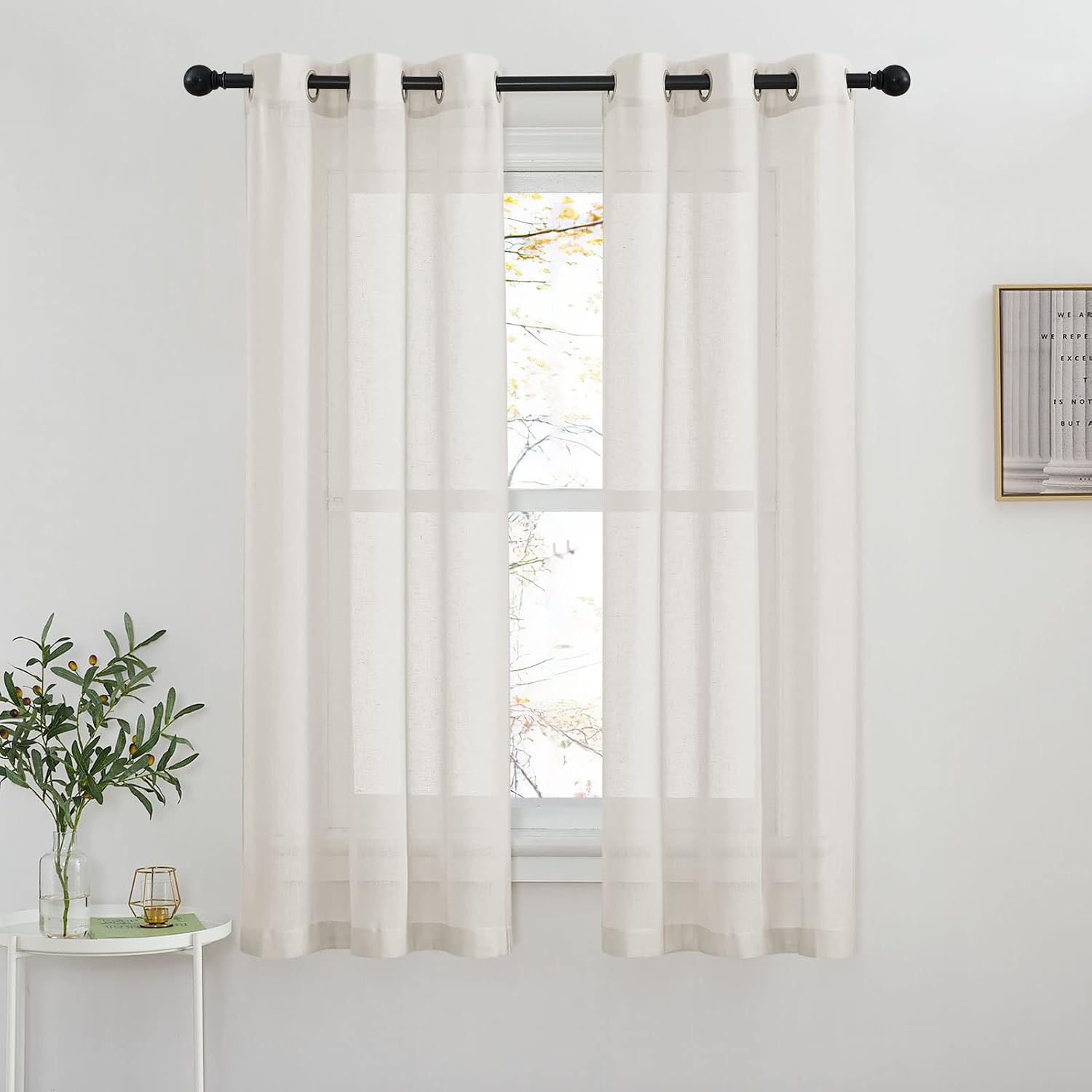 NICETOWN Linen Curtains Semi Sheer Bedroom Window Curtains