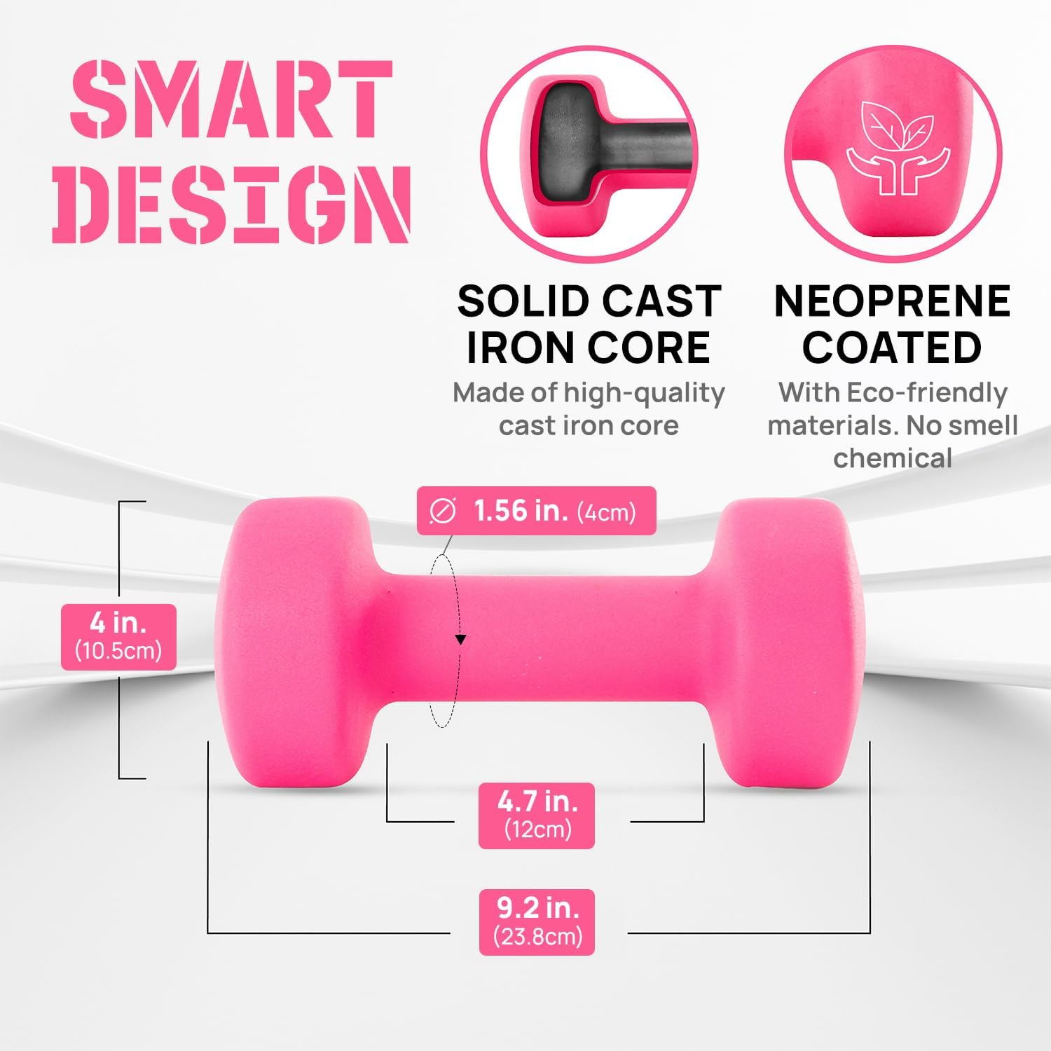 Yes4All Neoprene Coated Dumbbell Hand Weight Sets of 2 - Multiple Weight Options with 15 Colors, Anti-roll, Anti-Slip, Hexagon Shape