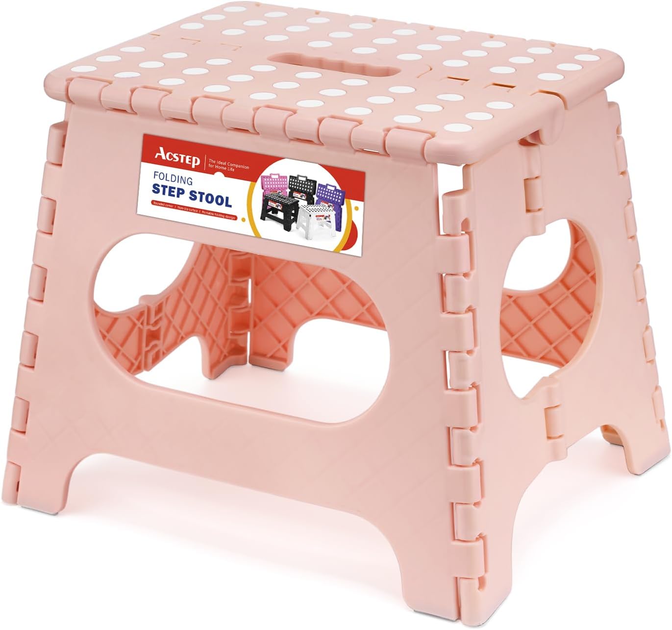 11 Inch Folding Step Stool for Kids, Non-Slip Foldable Stools, Black | Heavy Duty Collapsible Foot Stool, Lightweight with Built-in Handle, Holds 300 lb for Adults Kitchen Bathroom Bedroom Outdoor
