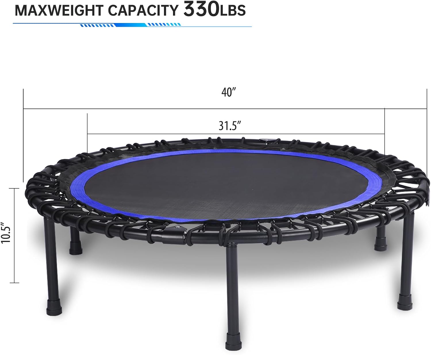 40" Mini Trampoline for Adults, Fitness Rebounder with Elastic Bands, Indoor Exercise Trampoline, Low Impact Workout Equipment for Home Gym
