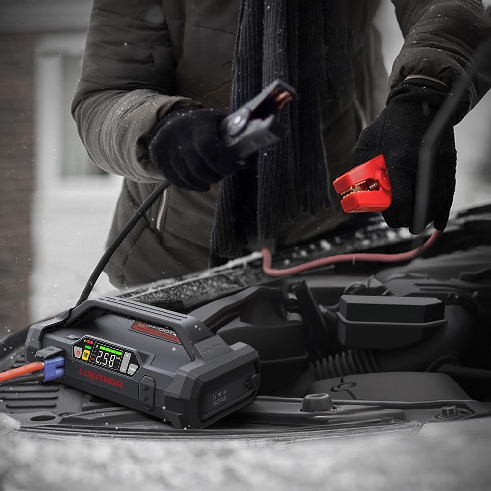 LOKITHOR JA300 Jump Starter with Air Compressor(7.0L Gas & 4.5L Diesel) | 1500A 12V Portable Jumper Box | 150PS 35LPM Tire Inflator, Digital Display