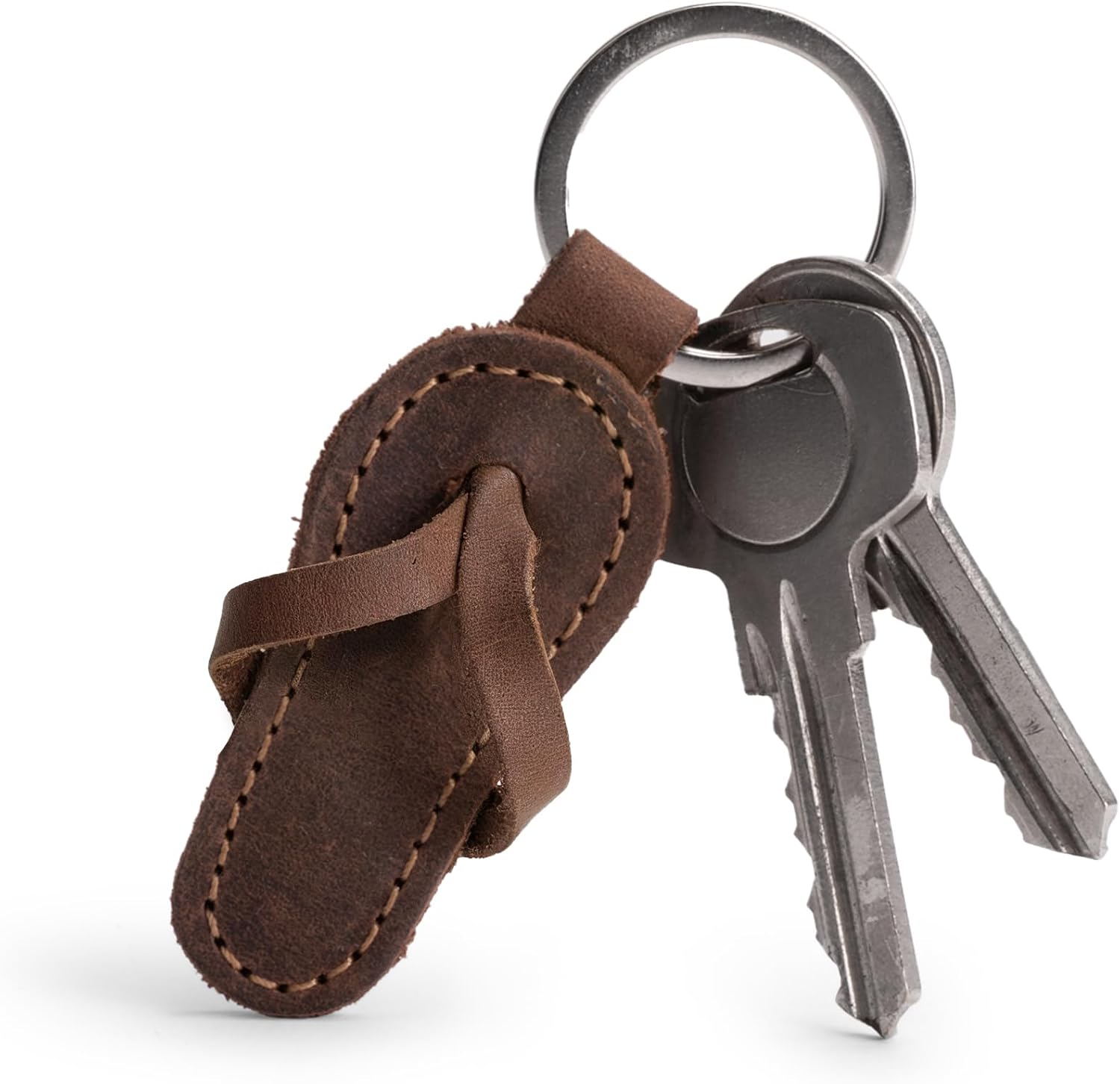 Hide & Drink, Flip-Flop Keychain, Sandal Beach Keychain for Travelers, Surfers and Beach Lovers, Full Grain Leather, Handmade, Bourbon Brown