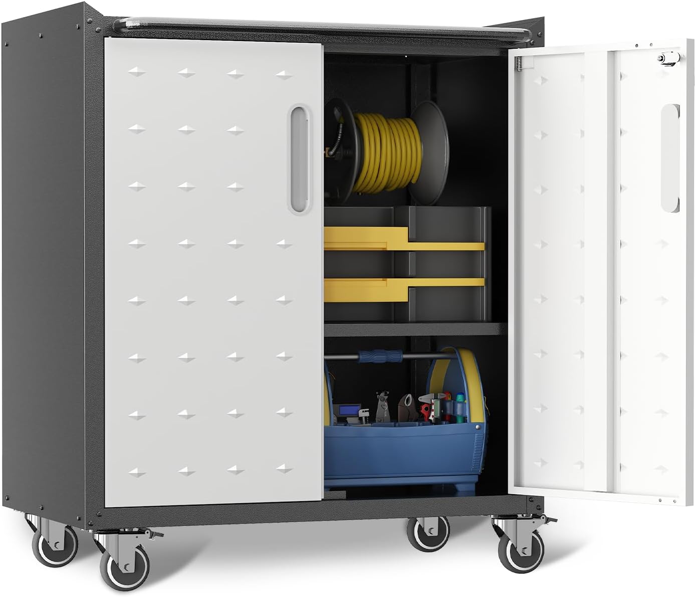 Garage Cabinets,Metal Garage Storage Cabinet with Wheels,Black Lockable Rolling Tool Cabinet with Drawer and Adjustable Shelves,Heavy Duty Tool Chest for Home Office Utility Room