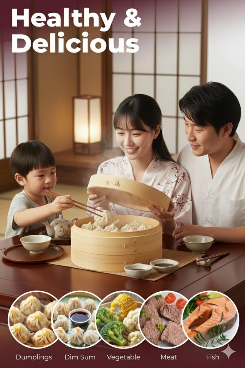 54-Piece Bamboo Steamer Basket Set, 10 Inch for Delicious, Authentic Meals