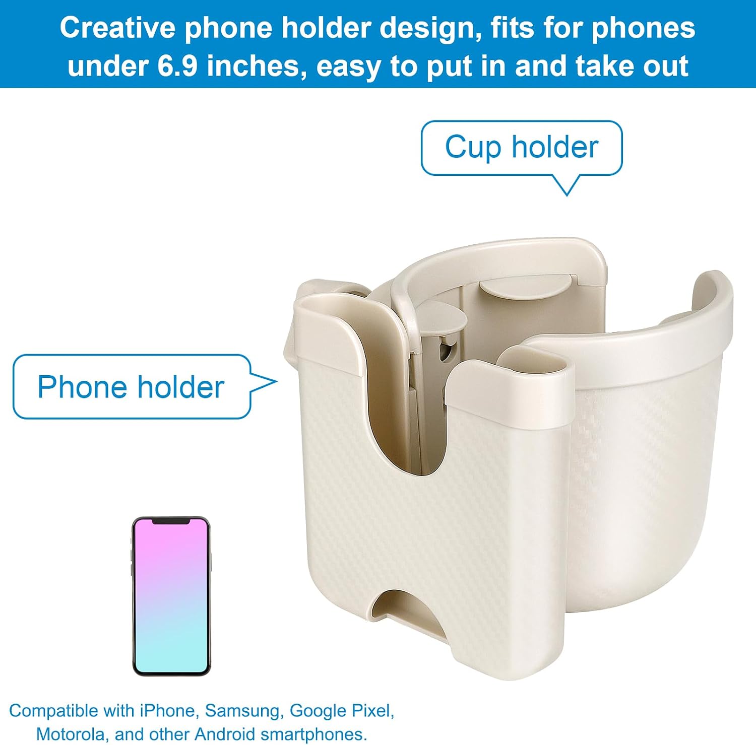 Accmor Stroller Cup Holder with Phone Holder, Bike Cup Holder, Universal Cup Holder for Uppababy Nuna Strollers, 2-in-1 Drinks Holder for Walker