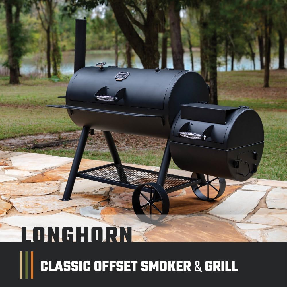 Oklahoma Joe's Longhorn Offset Charcoal Smoker and Grill with 1060 sq. in. Cooking Area in Black