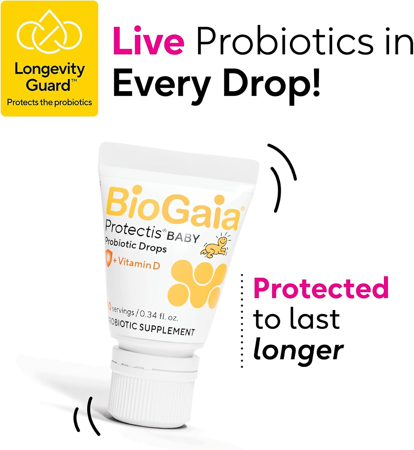 BioGaia Baby Probiotic Drops - Colic & Gas Relief + Vitamin D, 50-Day Supply, Safe for Newborns, Reduces Crying, Fussing, Colic, Gas