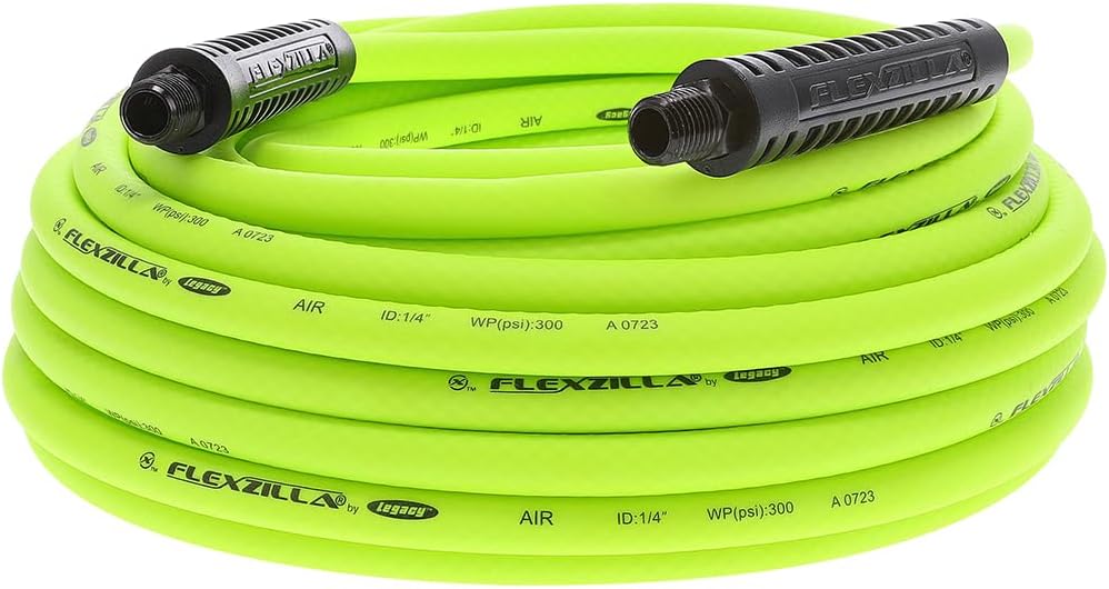 Flexzilla Air Compressor Hose, 3/8 in. x 50 ft., 1/4 in. MNPT Fittings, No-Kink, All Weather, Lightweight, Premium Hybrid Polymer, 300 PSI, ZillaGreen