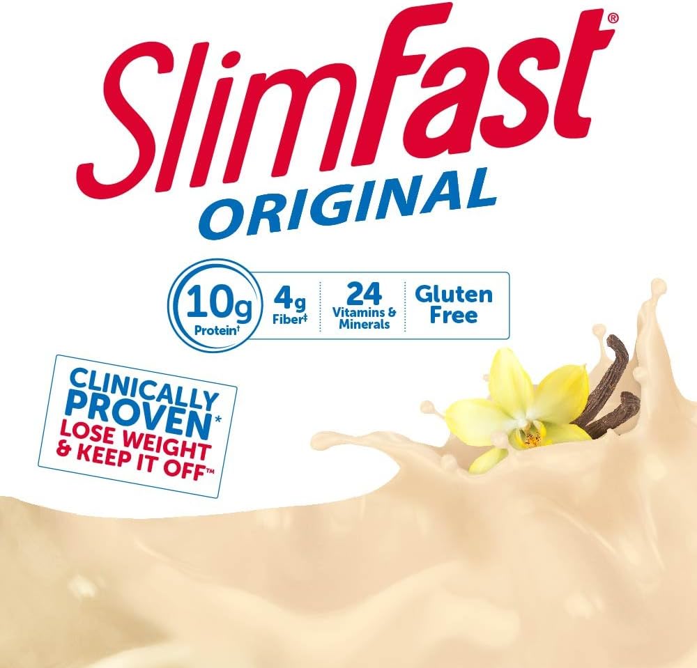 SlimFast Meal Replacement Powder, Original French Vanilla, Weight Loss Shake Mix, 10g of Protein, 14 Servings