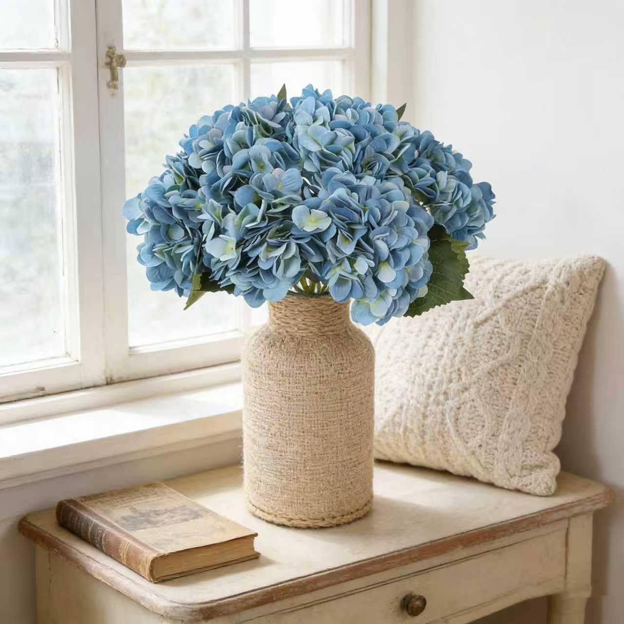 Kimura's Cabin 6pcs Silk Hydrangeas Artificial Flowers,Deep Lake Blue
