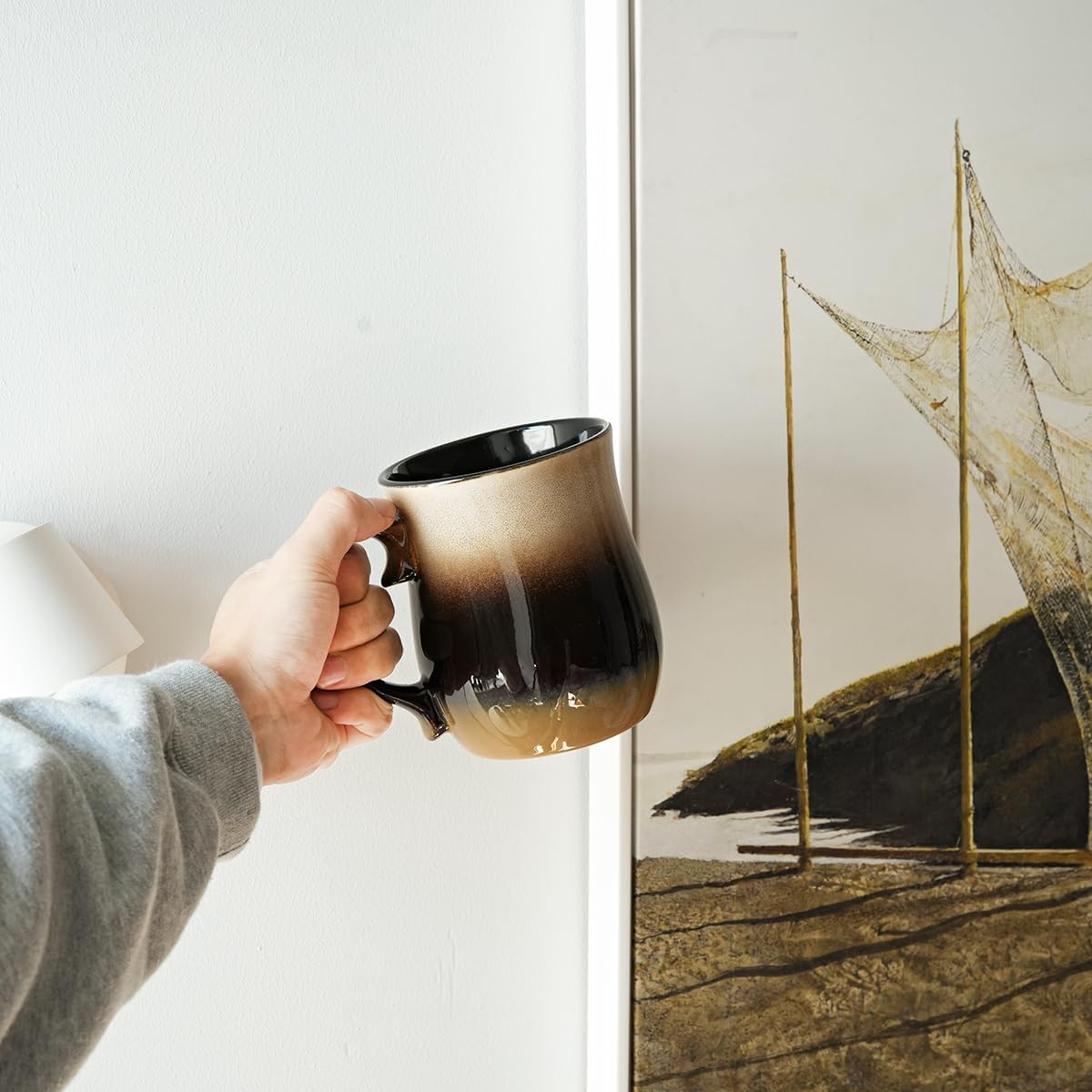 Bosmarlin Extra Large Ceramic Coffee Mug, 26 Oz, Dishwasher and Microwave Safe, Big Oversized Tea Cup, Reactive Glaze (Walnut)
