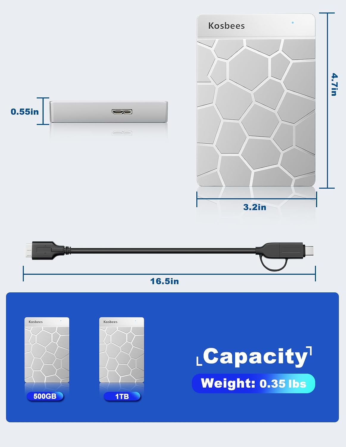 500 GB External Hard Drives, Portable Hard Drive for Windows, Ultra Slim External HDD Store Compatible with PC, MAC, Laptop, PS4, Xbox one, Xbox 360
